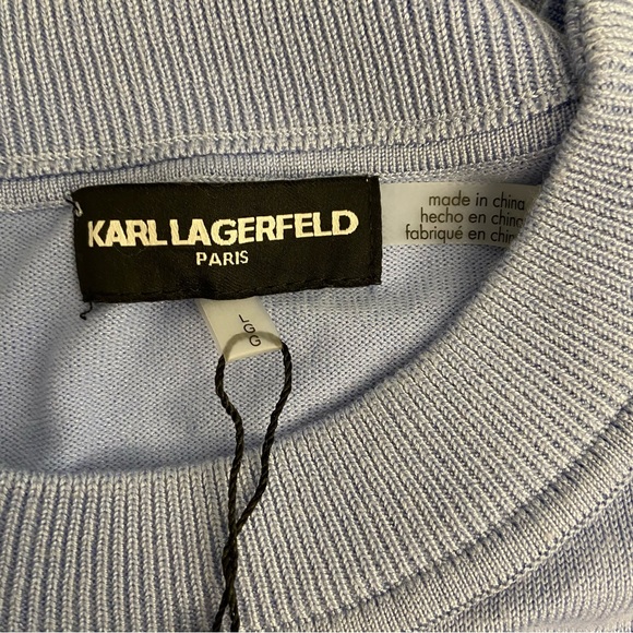 Karl Lagerfeld Periwinkle Ruffle Sleeve Button shoulder Blouse Size Large - Picture 9 of 9